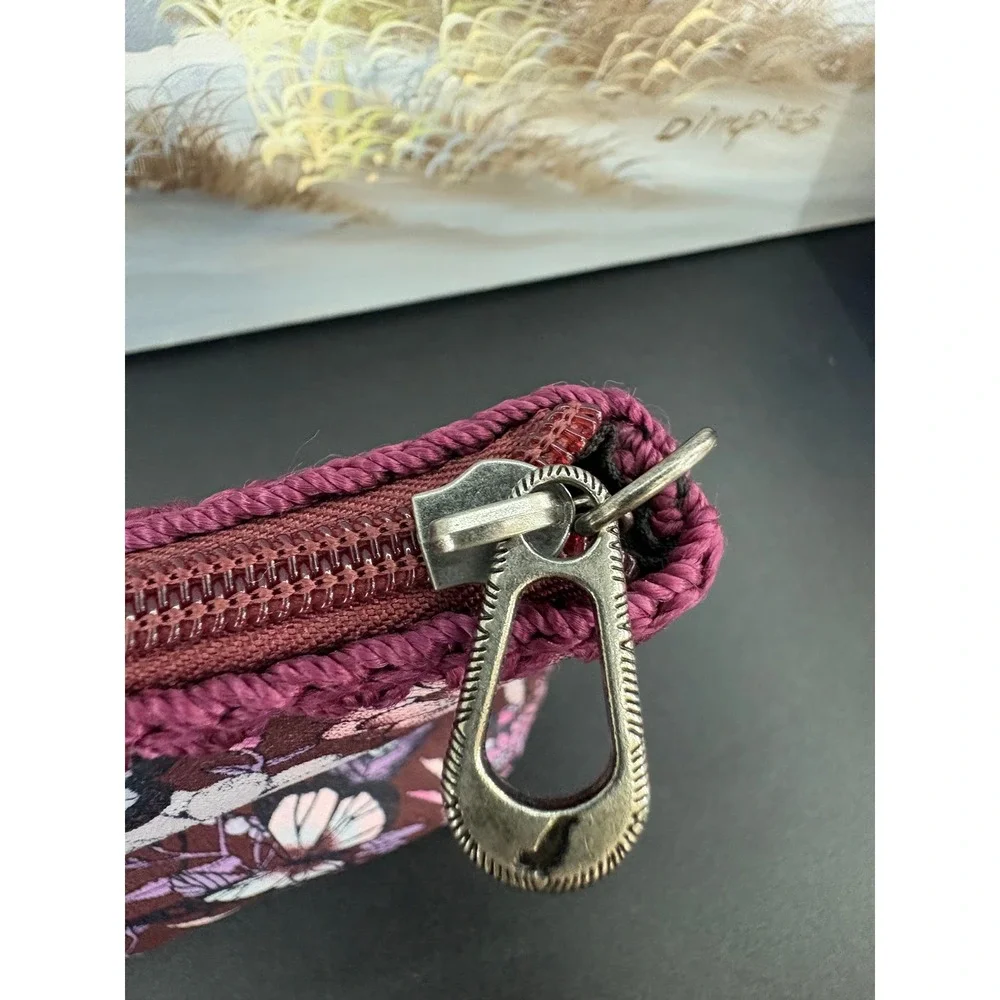 Sakroots Floral Butterfly Makeup Cosmetic Bag Pouch Purple Pink Coated Canvas